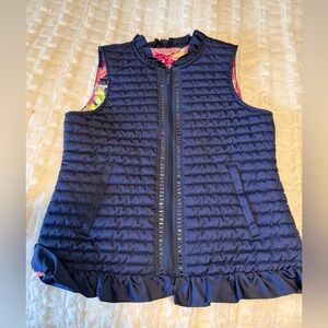Lilly Pulitzer Navy Quilted Puffer Vest with Colorful Floral Lining-Size 12/14